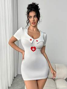 cimmuovere Women's Sweet & Sexy Nurse Cosplay Uniform, Backless Bowknot Design, Suitable For Live Streaming Role Play Dress - White - View 3