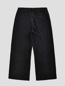 Jeans rectos y anchos de estilo casual, sueltos y versátiles con patrón bordado, en estilo grunge gótico y Y2K, para hombres.Ropa de calle personalizada y de moda, adecuada para el trabajo, el transporte, actuaciones en el escenario, salir con amigos y uso al aire libre. - Negro - Ver 5