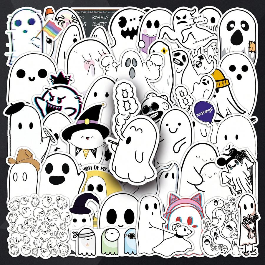50pcs Cute Ghost Creative Graffiti Stickers For Luggage, Skateboard, Tablet, Cartoon Decals - Multicolor - View 1