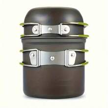 TAIMASI Deluxe Camping Cookware Kit - 15-Piece Stainless Steel Utensil Set With Forks, Knives & Spoons | Compact For Outdoor Adventures - Seasonal Essential For: • Labor Day Camping Trips • Thanksgiving RV Meals • Christmas Gift For Adventurers • New Year's Travel Resolutions - 綠色 - 查看 7