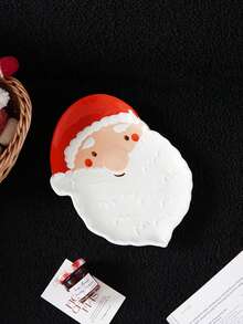 1 件圣诞圣诞老人陶瓷盘，可爱大胡子圣诞老人托盘，沙拉盘水果盘，适用于圣诞晚餐餐具，派对甜点蛋糕盘，姜饼饼干小吃盘。礼物