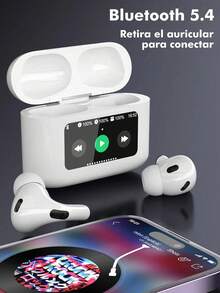 Los auriculares inalámbricos Bluetooth Audiofonos Bluetooh para iPhone, con pantalla táctil LCD a todo color, ofrecen cancelación de ruido nítida, calidad de llamada ultra HD y batería de larga duración, lo que los hace perfectos para el uso diario. Cuentan con orejeras semiabiertas y diseño táctil. - Blanco - Ver 5