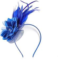 Fascinators Hats Women,Tea Party Fascinator Hair Clip With Feathers Wedding,Derby Hats Headbands - 款式1-海軍藍 - 查看 2