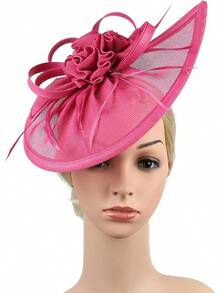 Ibeauti Fascinator Hats With Screentouch Lace Gloves Set Women Tea Party Cocktail Wedding Derby Headwear Short Gloves - 05 亮粉色 - 查看 4