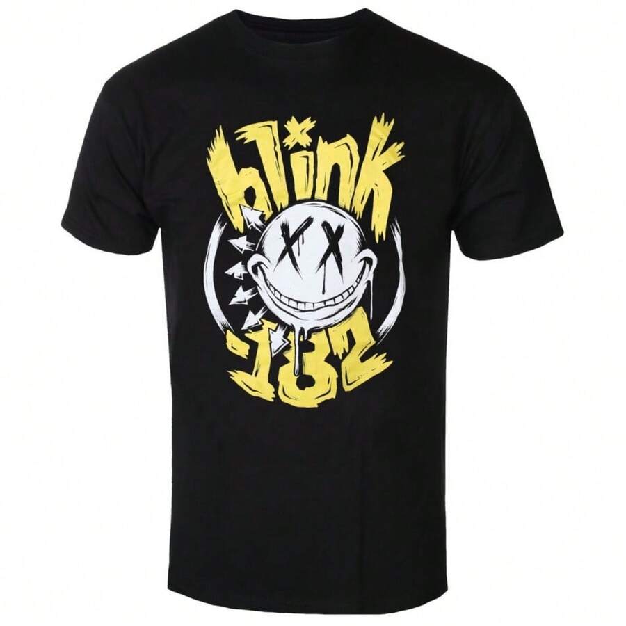 Refreshing Summer Blink182 Big Smile Clothing Peripheral Pattern Printing Summer Luxury Brand Cotton Men's And Women's T-Shirts Short Sleeves - màu đen - Xem 1