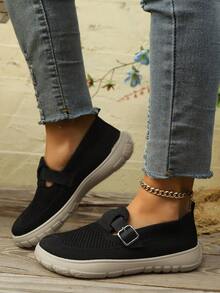 New Mesh Women's Breathable Slip-On Casual Shoes, Comfortable Soft Sole Walking Shoes, Versatile For Mothers - Black - View 5