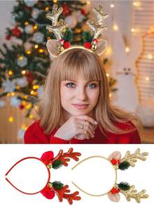 1 Damen Weihnachts Rentiergeweih Haarband, glitzernder Rentier Kopfschmuck für Party, Festival, Neujahrs Dekoration, süßes Geweih Haarband für Frauen, Polyester Weihnachtsparty Haarschmuck Krone Haarband, Weihnachts Rentiergeweih Haarband mit süßen Tierelementen - Feiertags Haarschmuck, strapazierfähiger Kunststoff, keine Federn, modischer Dress-up Haarreif, ideal als Geschenk