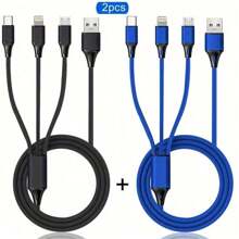 Cable de carga trenzado USB 3 en 1 compatible con iPhone/Tipo-C/Micro USB compatible con iPhone 14 13 12 11 Pro Max Xs Max, compatible con Samsung, Redmi, OnePlus, compatible con Xiaomi, teléfonos móviles Android, cámara, MP3, adaptador universal de poliamida