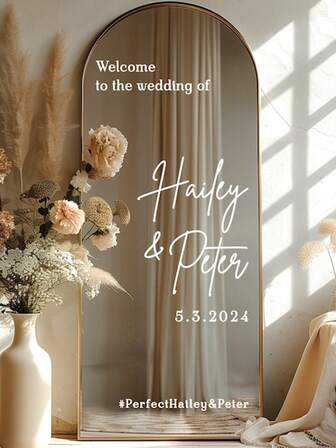 En anpassad bröllopsspegelklistermärke, Välkommen till vår bröllopsentréskylt, Anpassad vinylspegelklistermärke, bröllopsskyltdekoration DIY bröllopsklistermärke, Anpassad spegelgravyrklistermärke, Bröllopstillbehör, Bröllopsdekorationer, Multifunktionell, Dekorativ, Hög kvalitet, Färgglad, Modern, Multifunktionell, Dekorativ, Hög kvalitet, Färgglad, Modern, Anpassad, Den perfekta presenten till henne, Tesalong, Alla hjärtans dag, Mors dag, Födelsedag, Fars dag, Examen, Bröllop, Inflyttningsfest, Multifunktionell, Hållbar, Dekorativ, Återanvändbar, Utsökt, Snygg, Hög kvalitet, Färgglad, Modern, Anpassad, Personlig, Unik, Den perfekta presenten till honom, Den perfekta presenten till henne, Pojkvän, Pappa, Flickvän, Mamma, Familj, Vänner, Tesalong, Hem, Trädgård, Kontor, Årsdagar, Alla hjärtans dag, Mors dag, Födelsedag, Fars dag, Examen, Bröllop, Inflyttningsfest.