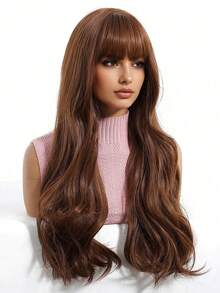 Long Wavy Ombre Brown Mix Blonde Highlight Wigs For Women Synthetic Hair Heat Resistant Ombre Wig For Daily Party Cosplay Use-22Inches - 棕色 - 查看 4