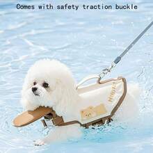 宠物救生衣背心、适合泰迪熊和贵宾犬等中小型犬的游泳衣、夏季浮力游泳衣、狗狗游泳浮力背心、带多功能牵引绳的猫咪背包