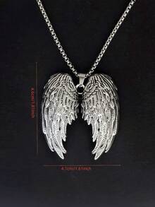 1 件新款欧美时尚男士不锈钢项链，配复古天使翅膀吊坠、圣本笃钥匙吊坠、嘻哈飞机吊坠，适合服装搭配、节日礼物、日常佩戴 - 銀色 - 查看 5