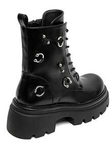 Boots Femme Semelle épaisse Style Rock Avec Anneaux Decoratifs - Black - View 6