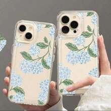Teléfono 1 unidad. Elegante diseño de fondo con estampado floral de hortensias azules. Funda con esquinas acolchadas para phone 15 Pro/16/15/14/13/12/11 Pro. Resistente a golpes, ultrafina y antirrayas. Ideal para chicas. - transparente - Ver 4