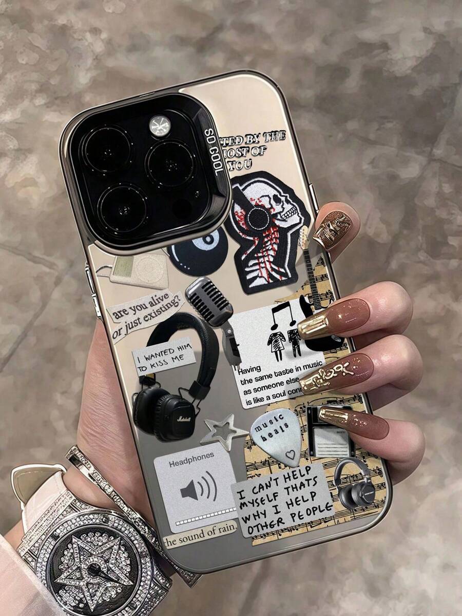 1 个摇滚音乐元素图案手机壳，防震创意哑光磨砂手机套，儿童节日礼物，兼容 7/8/X/XS/XR/11/12/13/14/15/16 Pro Max、A33(5G)/A32(4G)/A52(5G 4G)/S20FE/S21FE/A14(4G 5G)/S23/S23 PLUS/S23 ULTRA/S23 FE/A55 5G/S24/S24 PLUS/S24 ULTRA/A05/A05，时尚耐用的设计防水防摔防刮 - 彩色 - 查看 1