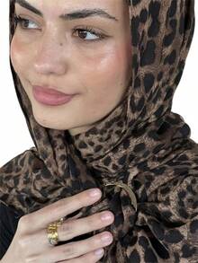 ZGMYC Watercolour Floral Printed Hijab Scarf For Women Soft Modal Cotton Instant Hijab Head Wraps Shawls Long Scarveshalloween - 棕色豹紋 - 查看 7