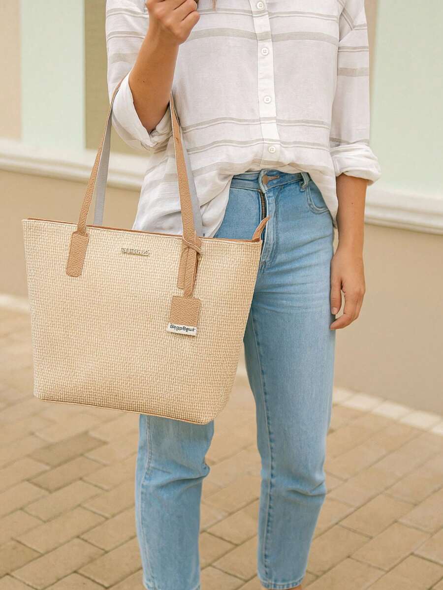 Summer Beach Bag Large Straw Shopbag - Màu be - Xem 1