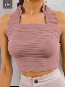 Lollitan BLUSA TRANCADA  FEMININA TOP GROPPED VERAO  MODAL   Cropped Tricot Modal / Cropped Regata / Blusa Regatinha Trico / - Rosa chiclete - Visão 2
