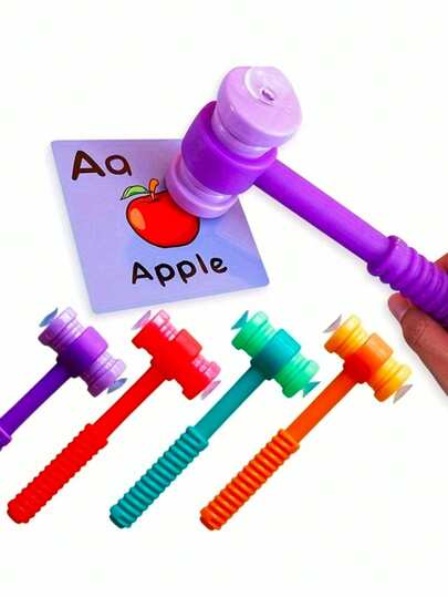 1 pieza de juguete de martillo, 4 colores, puede adherirse a tarjetas, juego cognitivo, martillo con ventosa, juguete de percusión, juguete con ventosa, adecuado para el aula, juegos de fiesta, material didáctico