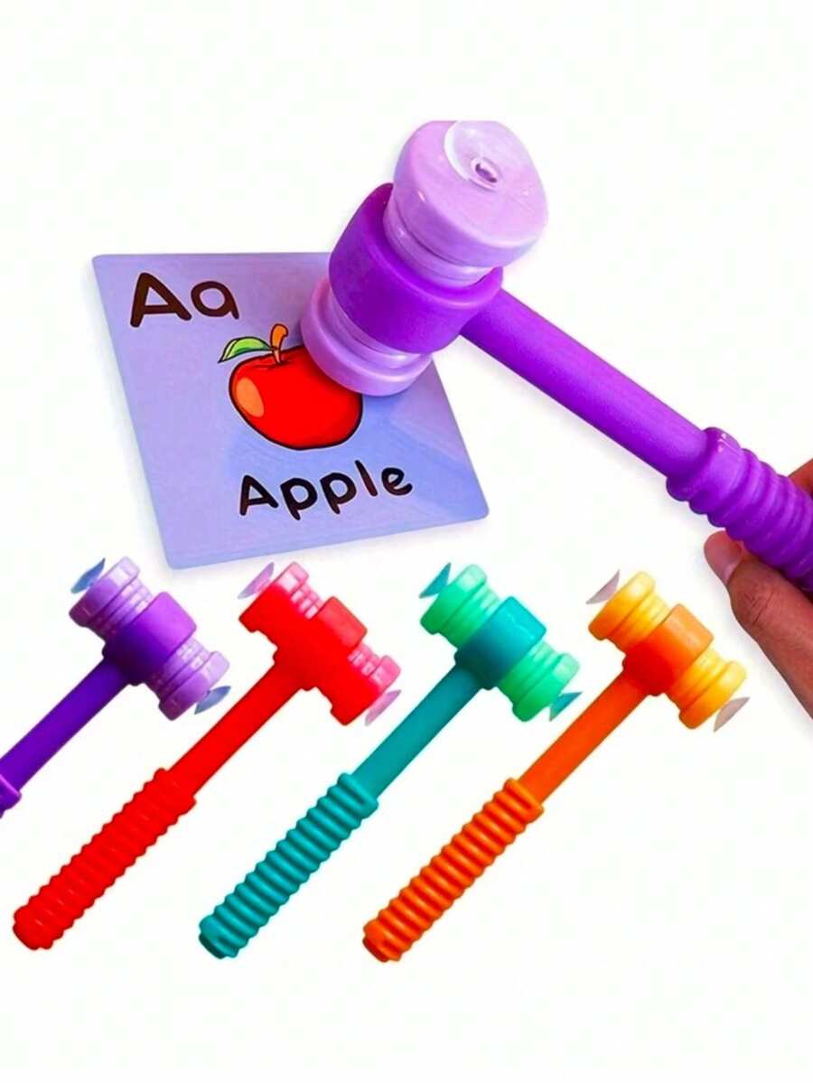 1 pieza de juguete de martillo, 4 colores, puede adherirse a tarjetas, juego cognitivo, martillo con ventosa, juguete de percusión, juguete con ventosa, adecuado para el aula, juegos de fiesta, material didáctico