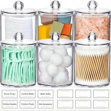 Euuztu 6pcs Acrylic Qtip Holder Dispenser For Cotton,Swab, Ball, Round Pads, Floss Picks - Clear Plastic Apothecary Jar Set, Bathroom Canister Storage Organization, Vanity Makeup Organizer - 6 Pack - 查看 11