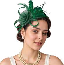 Fascinators Hats Women,Tea Party Fascinator Hair Clip With Feathers Wedding,Derby Hats Headbands - Ha9462-綠色 - 查看 1