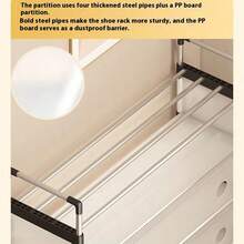 Five-Tier Dustproof Shoe Rack With Doors: Multiple Storage Levels, Individually Stackable Design, Metal Frame, 10 Hooks, And A Separate Coat/Shoe Rack. - Black - View 6