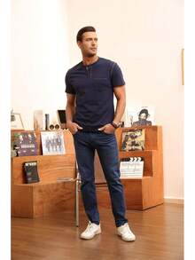 Henley Shirts Slim Fit Button T-Shirthalloween - 淺華灰 - 查看 7
