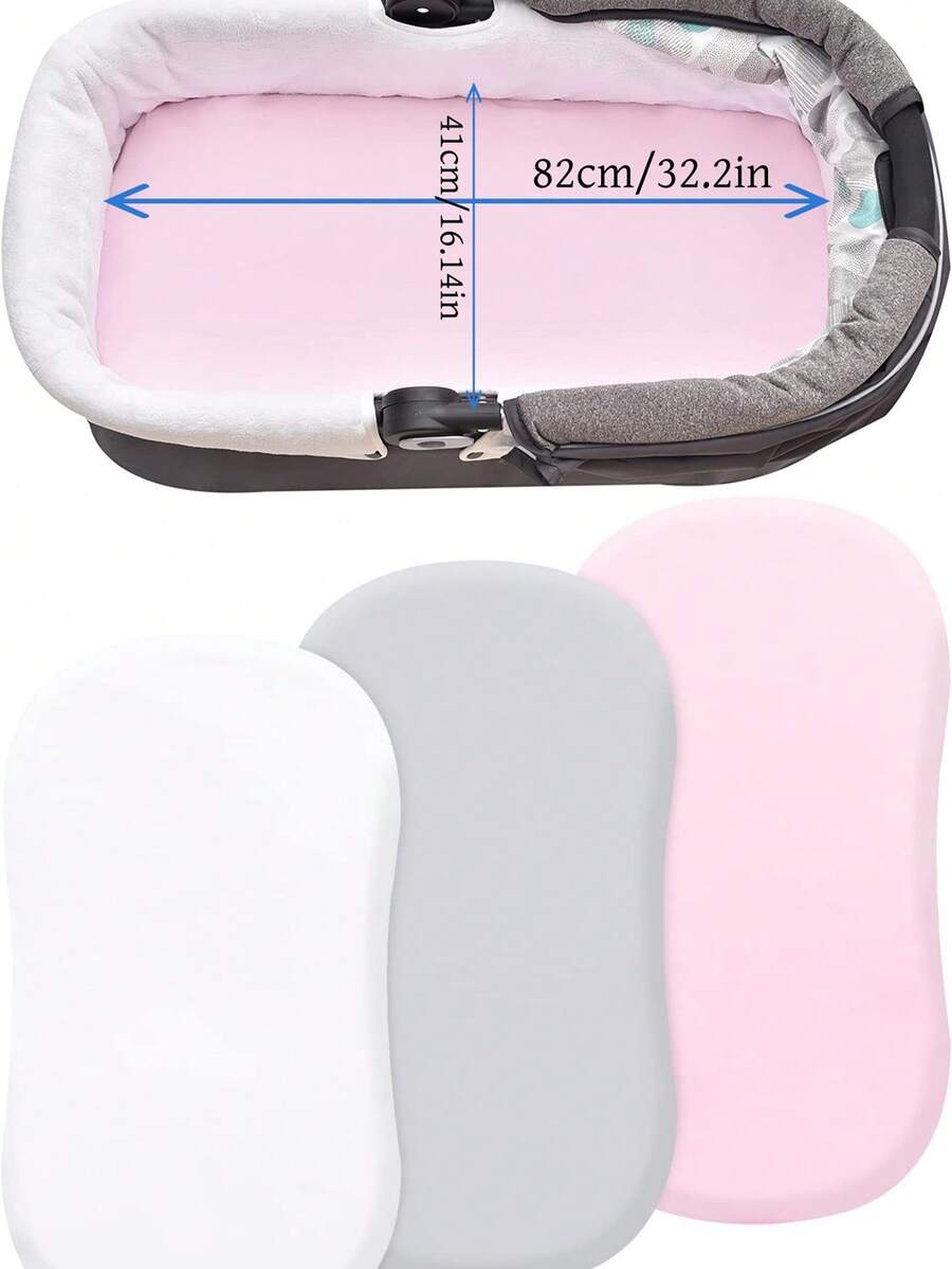 3 件套婴儿床单，多种颜色可选，超柔软婴儿床床单，通用，适用于摇篮椭圆形床垫，舒适爱情人节 - 多色 - 查看 1