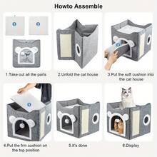 Shoze Large Cat Cave For Pet House With Fluffy Ball Hanging And Scratch Pad - grey- - View 6