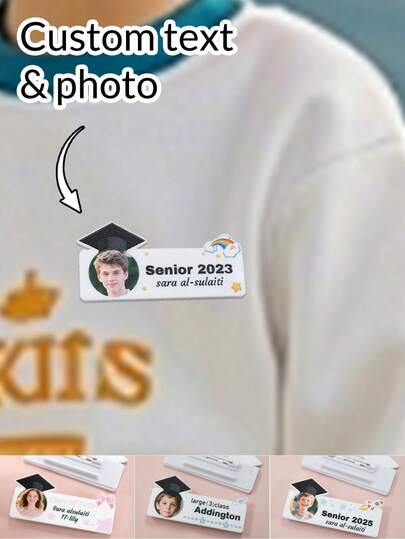 Insignia personalizada con foto y nombre, pin de retrato personalizado, pines de acrílico para niños, insignia de estudiante personalizada, insignia de médico, regalos de graduación personalizables con foto, pin con nombre grabado, regalos de cumpleaños, fiestas, útiles escolares, adecuado para ropa, enfermera, mochilas, niños, niñas, estudiantes, familia