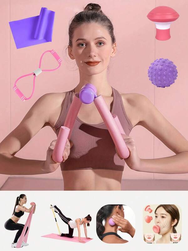 Addestramento coscia per modellare cosce interne e glutei - Esercitatore snellente aggiornato, palla per assottigliamento/massaggio del viso, fasce elastiche, modellatore del corpo per perdita di peso e yoga, esercizi quotidiani - Attrezzo fitness portatile