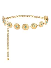 Hershine Elegancki pasek vintage w stylu boho dla kobiet, z okrągłym metalowym paskiem ozdobionym turkusowymi i kwiatowymi zdobieniami. To ekskluzywny dodatek, który doskonale komponuje się z koszulami i sukienkami. Dostępny w dużych rozmiarach, w kolorze złotym i srebrnym. Ten modny dodatek w stylu western kowbojskim z 2000 roku można łączyć z koszulami i sukienkami.