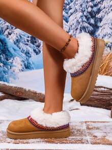 Women's Thermal Lined Warm Snow Boots, Faux Thermal Lined, Thick Lining For Autumn/Winter, Platform Ankle Boots