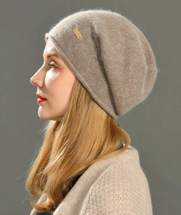 Gorro de punto suelto para mujeres, invierno, suave, cálido, ligero, gorro de calavera tejido - Negro - Añade 9