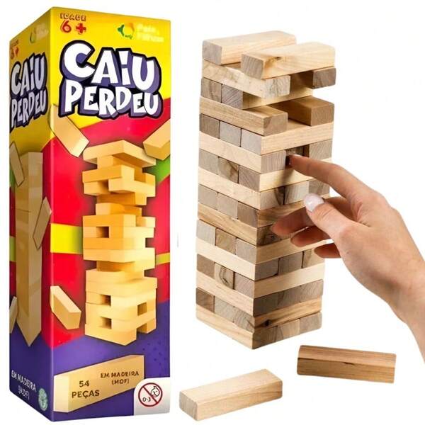 Jogo Caiu Perdeu Jogo Torre maluca de Madeira 54 Peças original