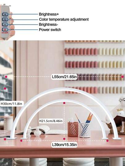 1pc Portable Half Moon LED Nail Lamp With 21.56in/15.35in, White/Pink/Black With Push Button Control-USB Power Supply, Tri-Colour Changing Light For Manicure, Eyelash Extension, Tattooing And Skin Care, Also Can Be Used For Salon Lighting.