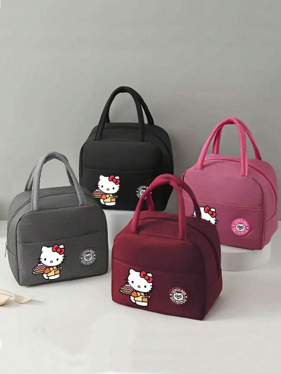 Sanrio حقيبة غداء معزولة بتصميم هالو كيتي - حقيبة غداء كبيرة السعة بنقوش مخططة مع مقابض، صندوق وجبة محتفظ بالحرارة، حاوية غداء مقاومة للتسرب وقابلة للغسيل للطلاب والمدرسة والمكتب أو موسم العودة إلى المدرسة.