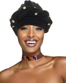 Women African Turban Pre-Tied Twisted Beanie Cap Headwear Soft Stretchy Turbans - 黑色 - 查看 7