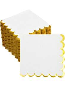 20/40/80pcs Scalloped Cocktail Napkins With Gold Foil Accents Beverage Napkins Scalloped Disposable Paper Napkins For Wedding Dinner Birthday Party Supplies 5 X 5'' - White - View 1
