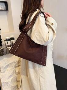 Women's Shoulder Bag, Women's Tote Bag, Large Capacity, Fashion, Elegant, Minimalist, Personalized Metal Crescent Moon Bag, Suitable For Women, Girls, College Students