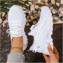 Breathable Mesh Sneakers] Lightweight Breathable Mesh Sneakers - Non-Slip EVA Sole, Comfortable Ankle Support, Lace-Up Low-Top Running & Tennis Shoes For Men And Women, Retro Style, All-Season Wear, Fitness Wear - 白色 - 查看 3