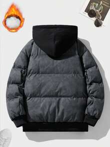 2025 New Men's Casual Hooded 2 In 1 Padded Coat, Winter , Fall - Black - View 3