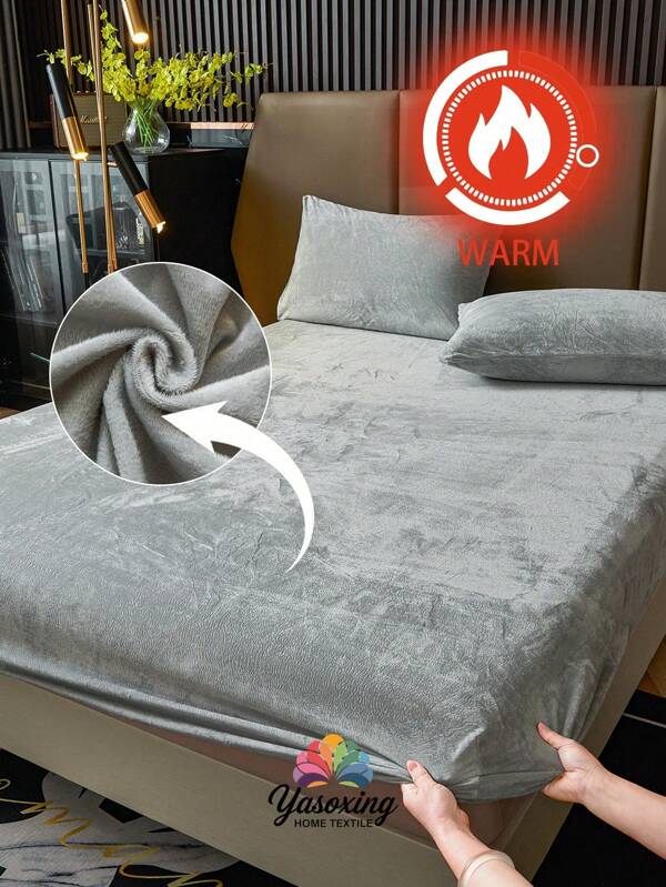 1pc Light Gray Velvet Fitted Sheet Warm Soft Solid Fuzzy Fitted Sheet King Queen Full Twin Size, Luxury Super Soft Cozy Comfy Bottom Sheet With 11.8" Deep Pocket,Suitable For Fall Winter And Spring, No Pillowcases Domitory Bedding Back School Bedding