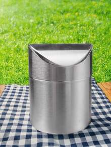 1pc Stainless Steel Desktop Flip-Lid Mini Trash Can, For Car/Office/Bathroom, Suitable For Waste Recycling And Trash Storage - Multicolor - View 6