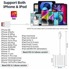 1 pezzo Lettore di schede SD/TF con doppio slot USB-C/Lightning, adattatore portatile per visualizzazione fotocamera, plug and play, compatibile con 17/16/15/14/13/12/11/XS/8/7/6/iPad/fotocamera/action camera