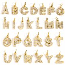 1 件简约百搭不锈钢锆石 26 字母吊坠，手工制作 DIY 项链手链耳环珠宝配饰，送给好友周年纪念礼物