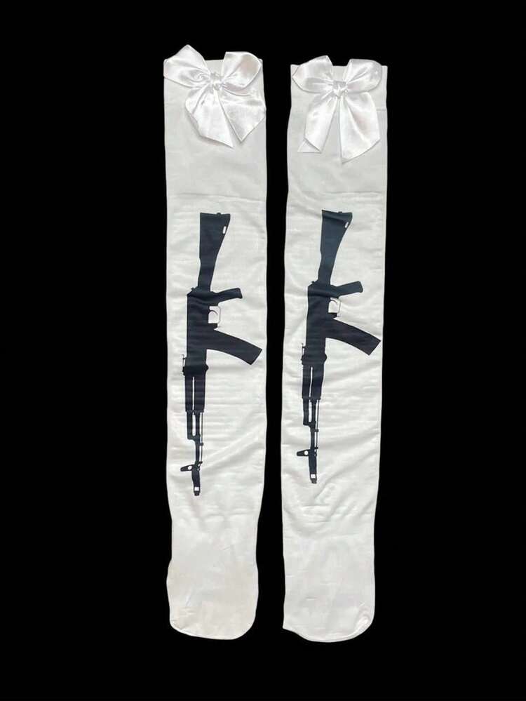 1 Pair Punk Style Gothic Thorns Under Cross Thigh High Socks, Y2k | SHEIN USA