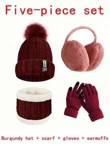 7/5/4/1 Juegos de trajes cálidos a prueba de viento y frío para esquiar, ciclismo, deportes al aire libre, etc. en otoño e invierno. Gorro de lana acolchado, bufanda de punto, guantes de punto, orejeras cálidas, calcetines cálidos, regalos de invierno para mujeres