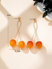 1 Pair Cherry Fruit Long Earrings, Suitable For Daily Wear - Red - View 6